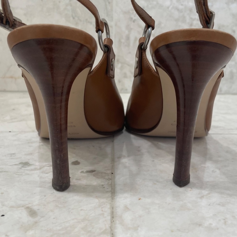 SERGIO ROSSI {39.5} Heels Slingback Leather Stiletto Tobacco Brown - Picture 7 of 12